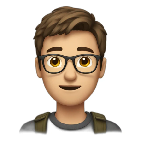 short-haired, brown-haired young man wearing glasses, unable to put a key in the lock of a door sticker