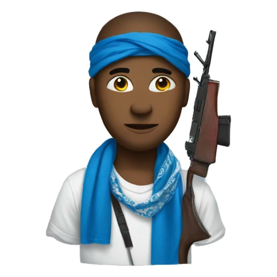 Ak with a blue bandana tied around the magazine  sticker