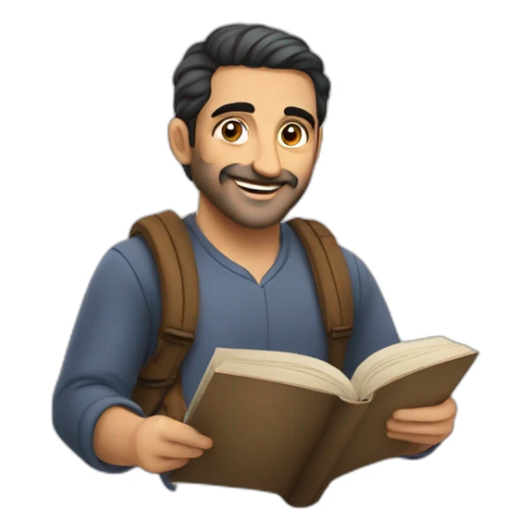 Armenian men reading book and looking at camera and smiling  sticker