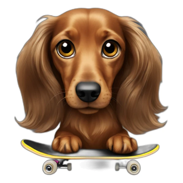 long haired Dachshund on a black skateboard sticker