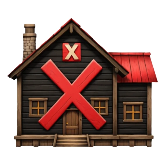 an inn with a big red  X on it sticker
