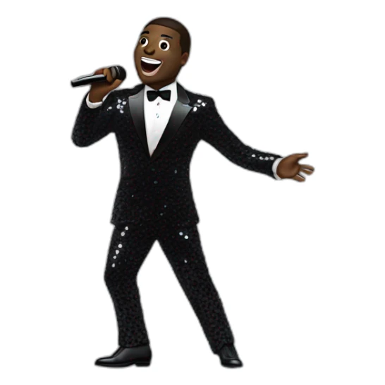 sam richardson in a black sequin suit singing into a microphone full body dancing sticker