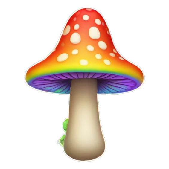 A rainbow-colored trippy mushroom with a very satisfied face sticker