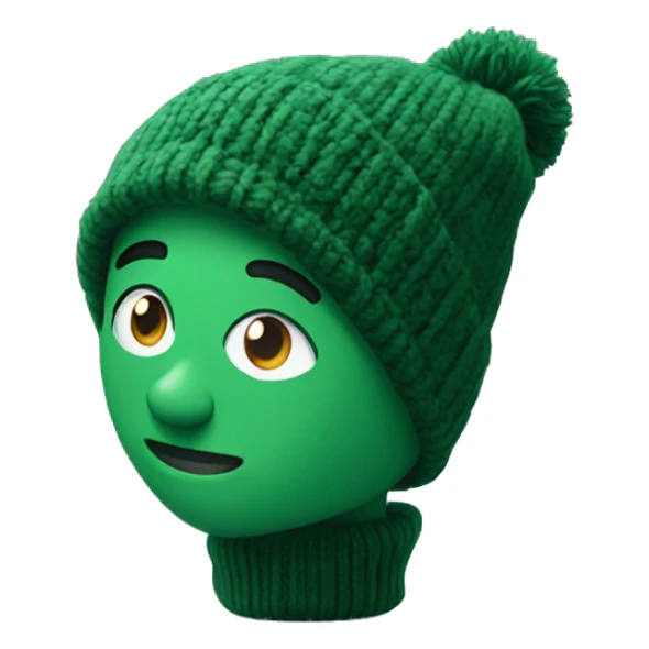 Green cozy knitted winter beanie on its own sticker