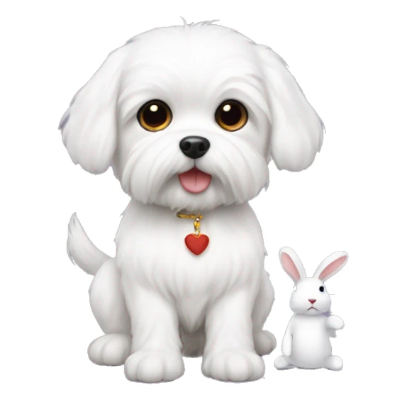 white maltese with small toy of rabbit shape dol sticker