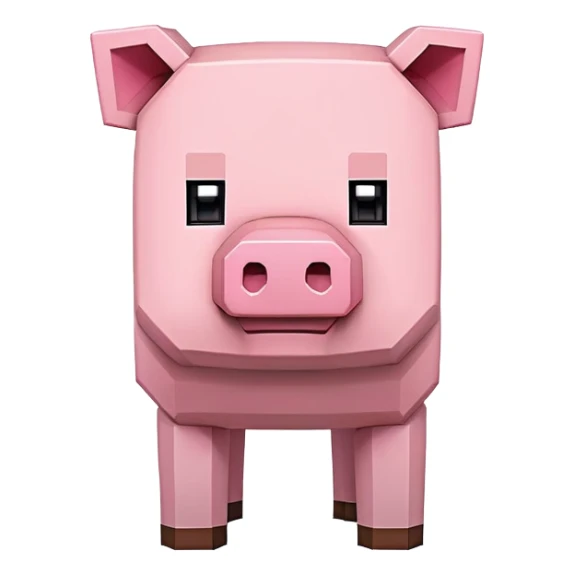 Minecraft pig, full body, pink blocky animal with square head sticker