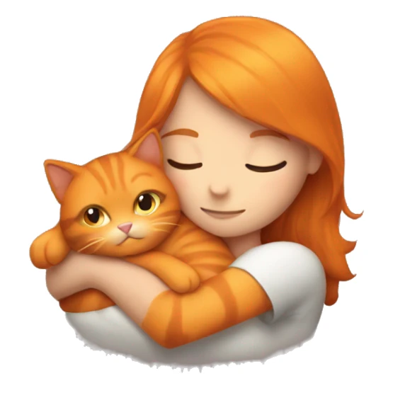 A girl snuggling fluffy orange cat sticker