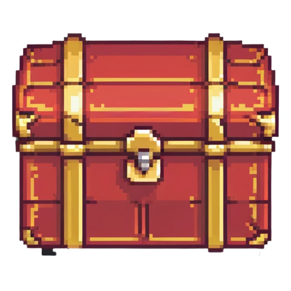 A red RPG treasure chest with gold trim, 16-bit style sticker