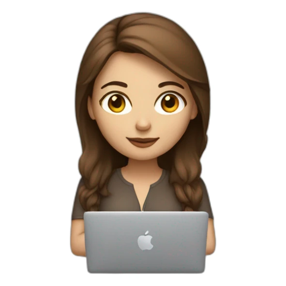 Beautiful programmer girl with brown hair working with MacBook sticker