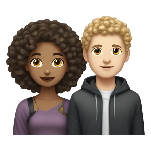 Light skin girl with curly hair next to Asian white boy sticker