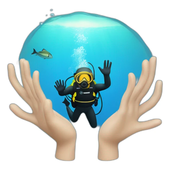 scuba diver in the sea with waving hands sticker