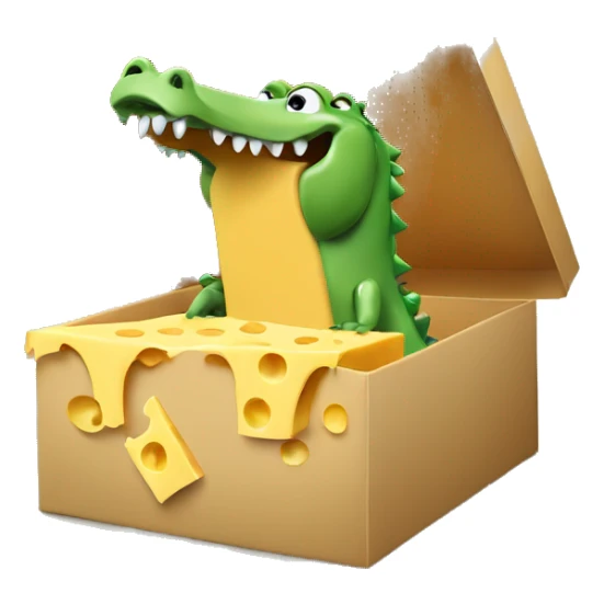 Crocodile inside a box made of cheese sticker