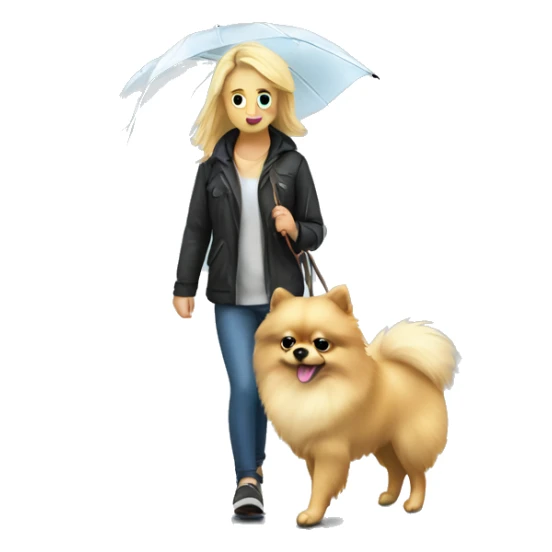 Blonde girl walking pomeranian under the rain sticker