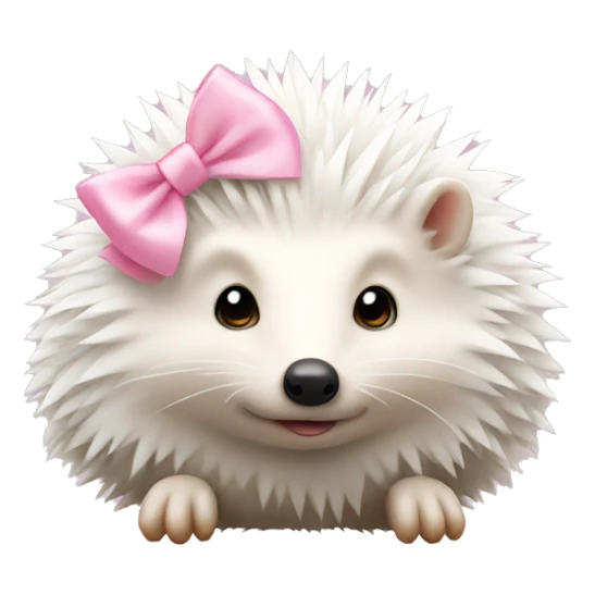 White hedgehog with pastel pink bow sticker