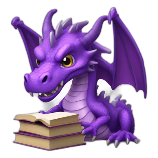 purple dragon head holding book with RIP title sticker