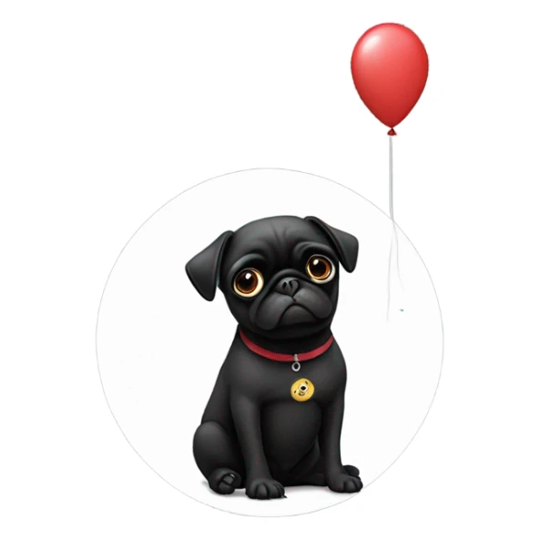 Black pug  and a ballon that says  “I’m sorry” sticker
