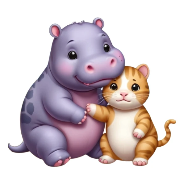 Baby hippo with a kitten friend sticker