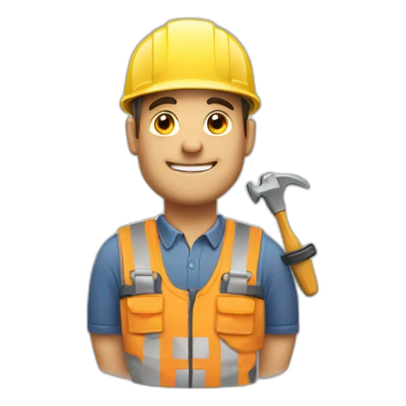 A builder with his cap on and a tool in front of him sticker