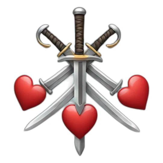 Two cross swords with 2 hearts around  sticker