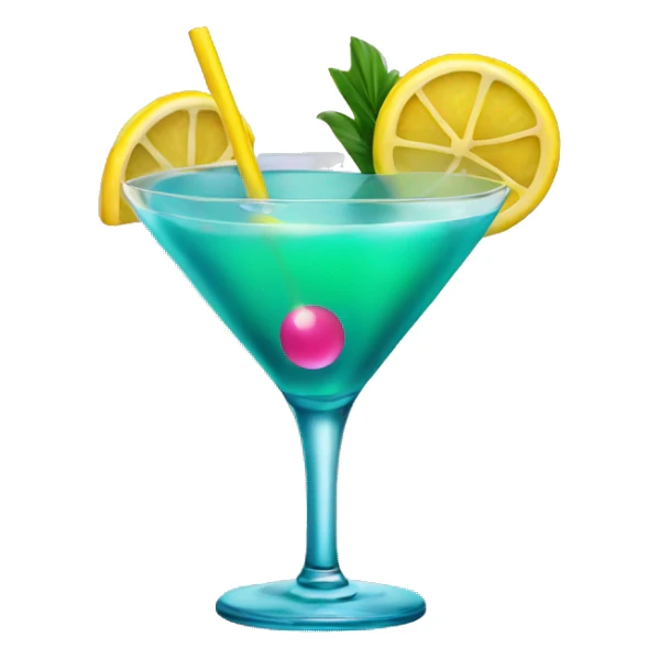 Bluish green cocktail with pink and yellow sticker