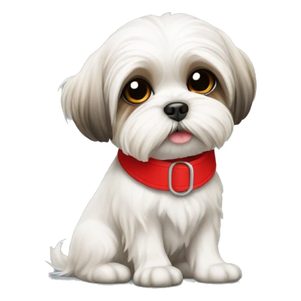 Maltese shih tzu dog wearing red collar sitting sticker