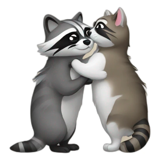 Raccoon and cat kissing sticker