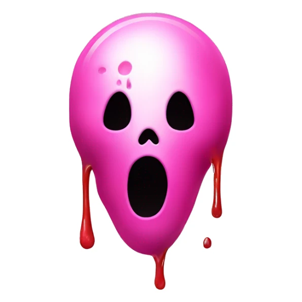 bubblegum pink colored ghost face scream movie mask with blood spatters on it sticker