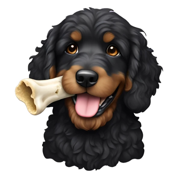All black Bernedoodle carrying bone in mouth  sticker