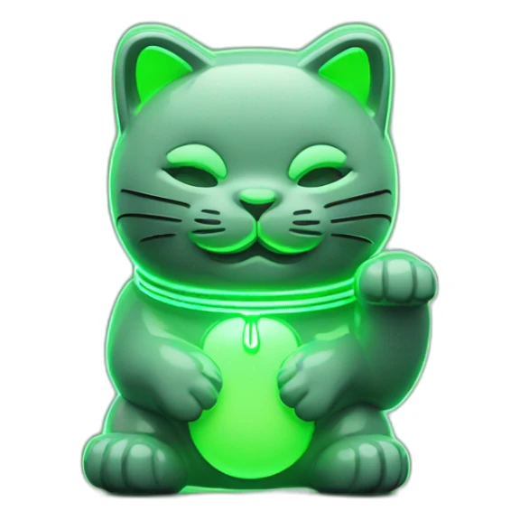 maneki neko 3d in the form of green neon sign sticker