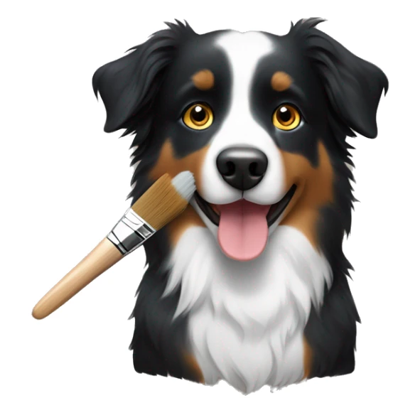 Small black australian shepherd dog with paintbrush  sticker