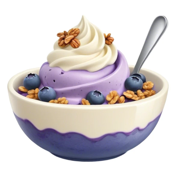 Blueberry ice cream in a bowl with granola sticker