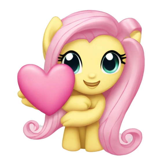 Fluttershy from my little pony blushing and holding a pink heart  sticker