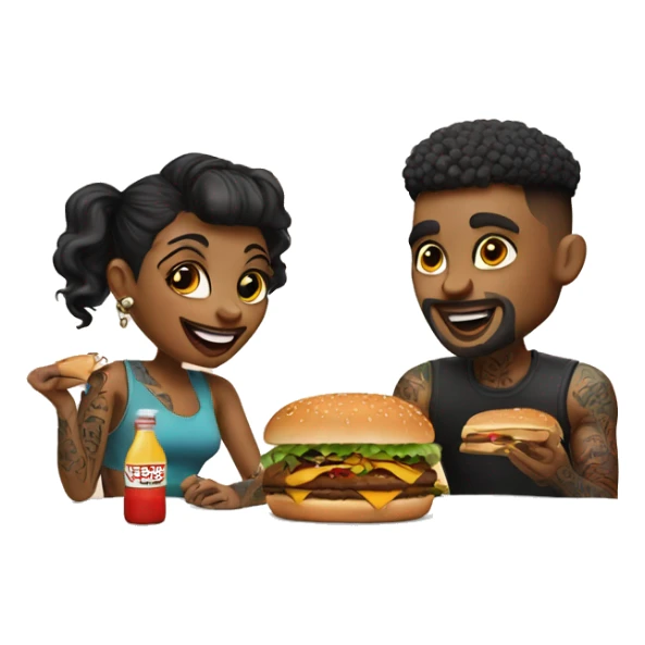 Beautiful tattooed couple eating burgers sticker