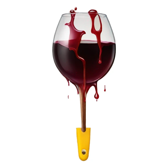A round yellow face holding a sharp kitchen tool with liquid red wine dripping from it sticker
