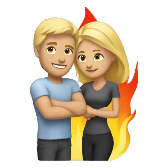 blonde man and blonde woman cuddle by fire sticker