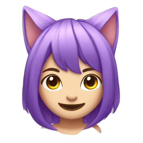 chibi purple hair cat ear that says hello sticker