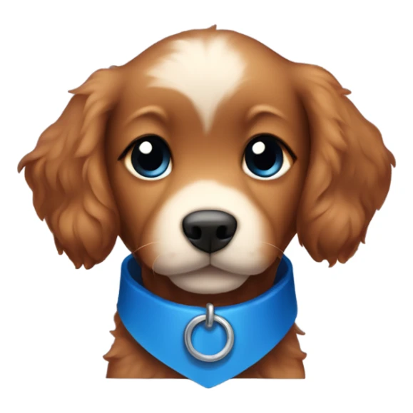 Chibi fluffy dark red retriever puppy with blue collar sticker