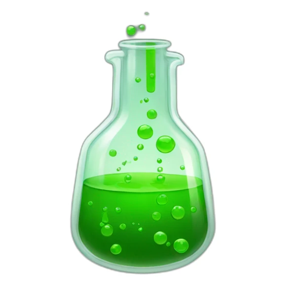 green laboratory flask, dirt on glass sticker