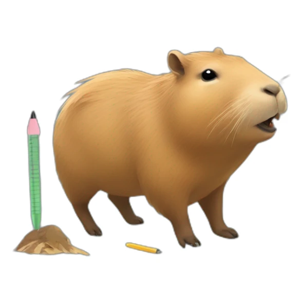 cute walking Capybara eating a pen and a bird on his back sticker