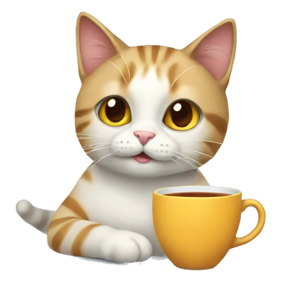 CAT with cup of tea sticker