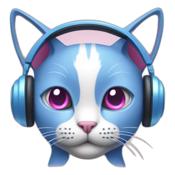 Blue cat with white headphones and pink eyes sticker