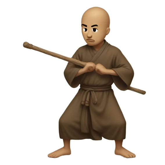 the monk in a low stance, ready to strike with a staff sticker