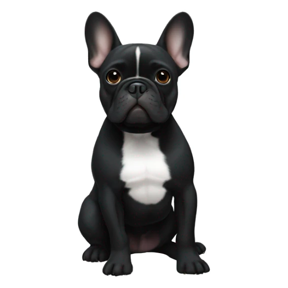 Fully black french bulldog with white chest sticker