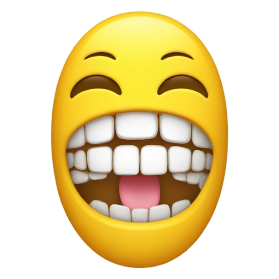 Yellow emoji, small eyes, small mouth with teeth on the bottom sticker
