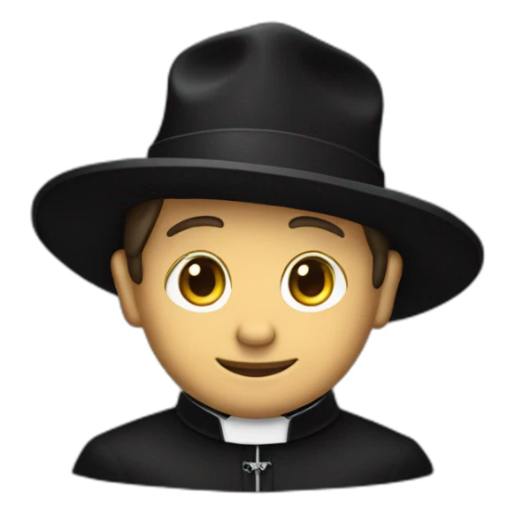 Don Bosco in a black priest suit using a biretta hat sticker