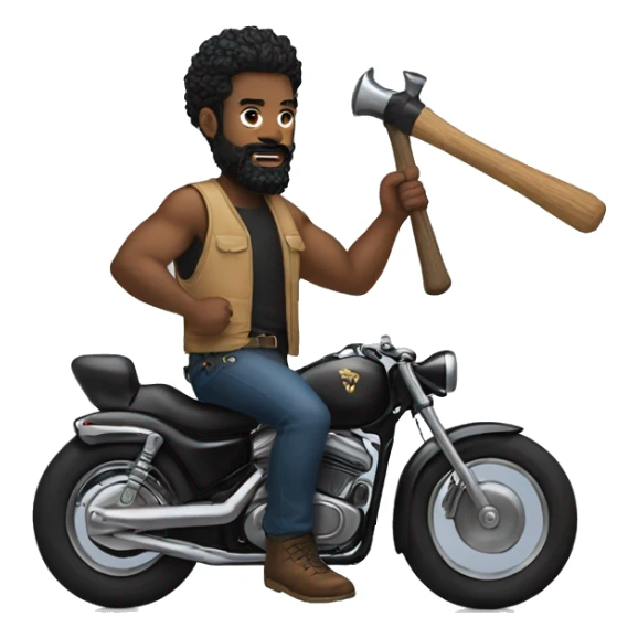a black man has black beard, black mohawk hair, rides a hog, and hammer in his hand sticker