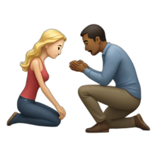 Woman on knees facing man sticker