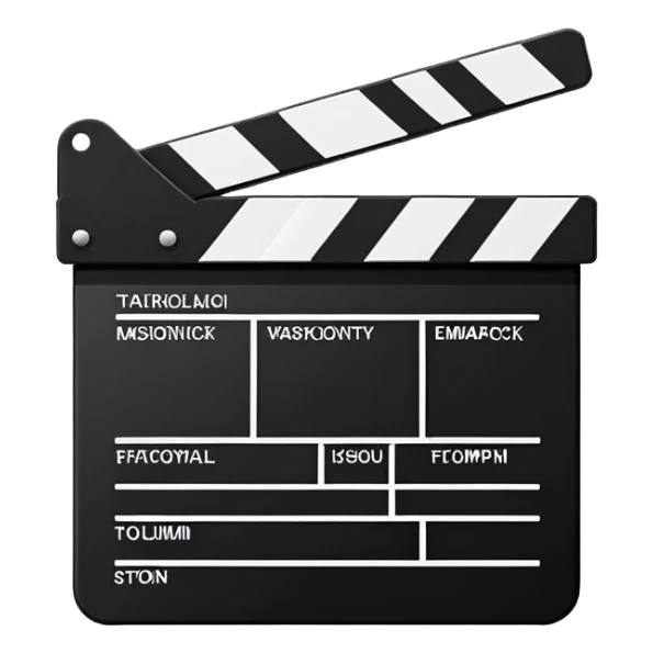 minimalist film clapperboard outline with basic shapes, black lines only, no fill sticker