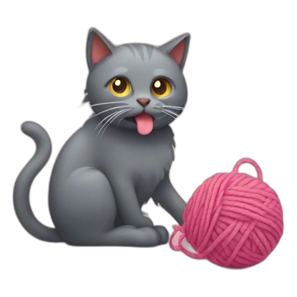 Cat vomiting hairball and playing with yarn sticker