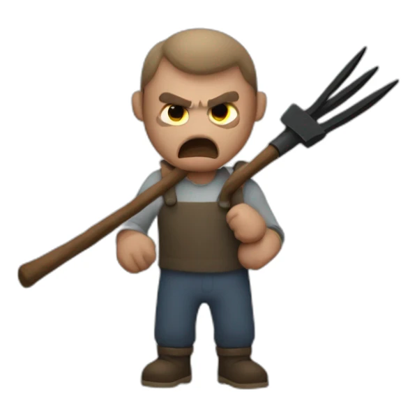 angry villager holding black pitchfork sticker